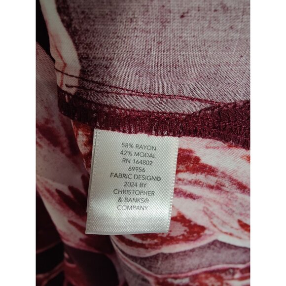 Christopher & Banks Red Floral Long Sleeve Ruffle Neck Popover Blouse Top L NWOT - Picture 10 of 10